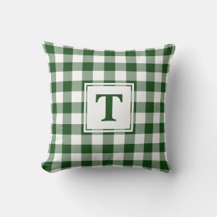 Green White Buffalo Check Pattern Custom Monogram Cushion