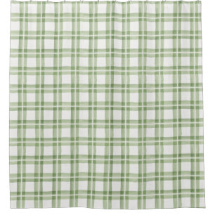 Green White Buffalo Check Plaid Shower Curtain