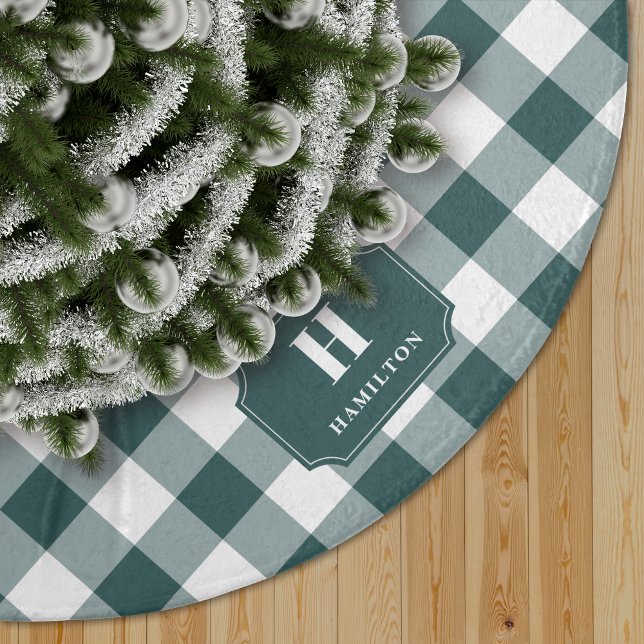 Green & White Buffalo Plaid Monogram Tree Skirt (Creator Uploaded)