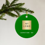 Green white business company logo ceramic ornament<br><div class="desc">A classic green background.  Personalise and add your business,  company logo and a text.  If you want the it without text,  use your back-space key to delete.</div>