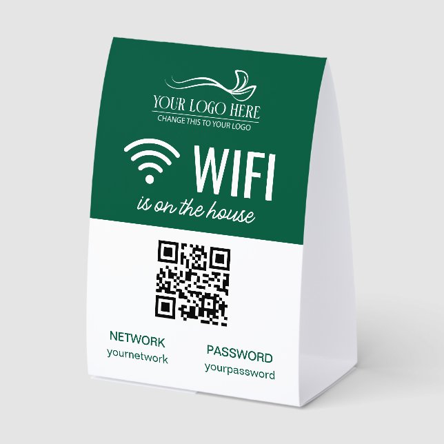 Green White Business WiFi QR Code Logo (Front)