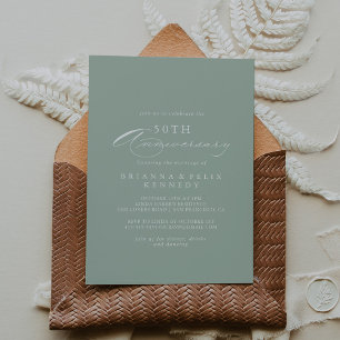 Green White Calligraphy 50th Wedding Anniversary  Invitation
