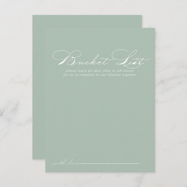 Green White Calligraphy Wedding Bucket List Cards (Front/Back)