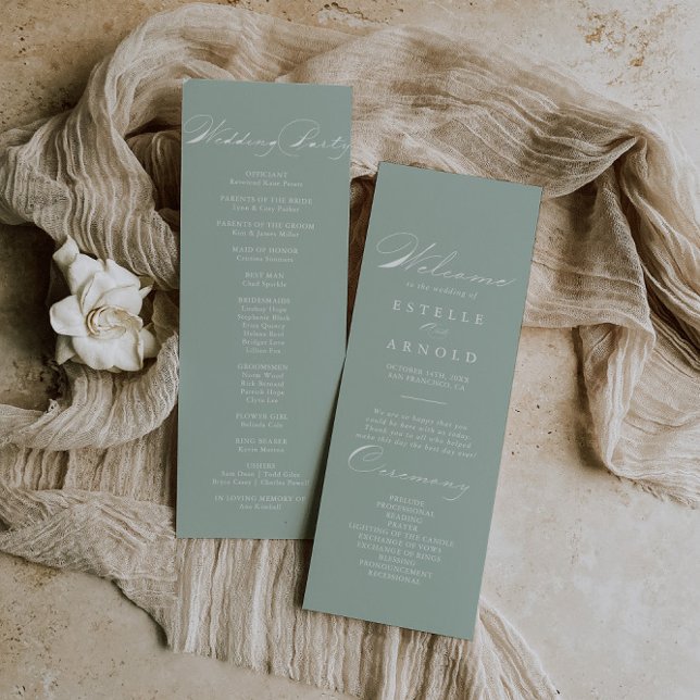 Green White Calligraphy Wedding Program (Creator Uploaded)