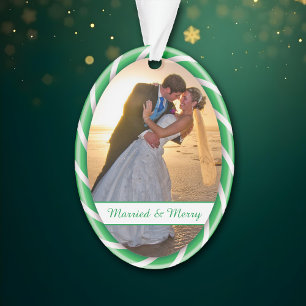 Green White Candy Cane Frame Photo Template Ornament