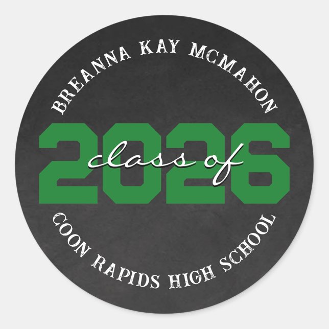 Green & White Chalkboard Class Graduation Stickers (Matching Envelopes, Return Address Labels & Envelope Seals)