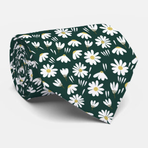 green white chamomile floral pattern tie