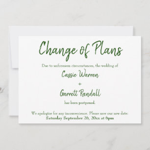 Green White Change of Plans Postponed Wedding Card