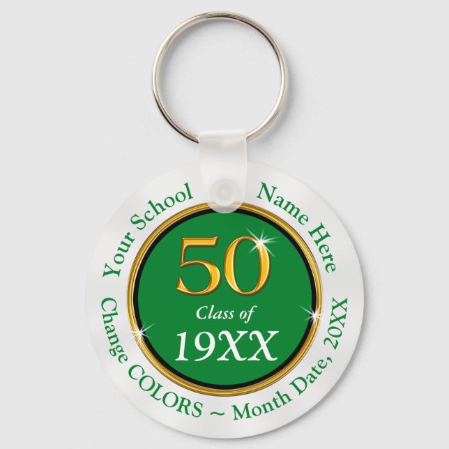 Green White Cheap Personalised Class Reunion Gifts Key Ring (Front)
