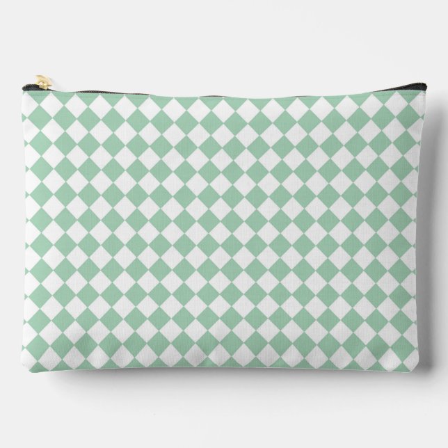 Green White Checker Diamond Pattern Large Accessory Pouch (Front)