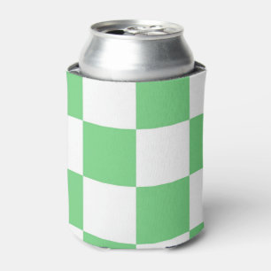 Green White Chequerboard Classic Retro Checks Can Cooler