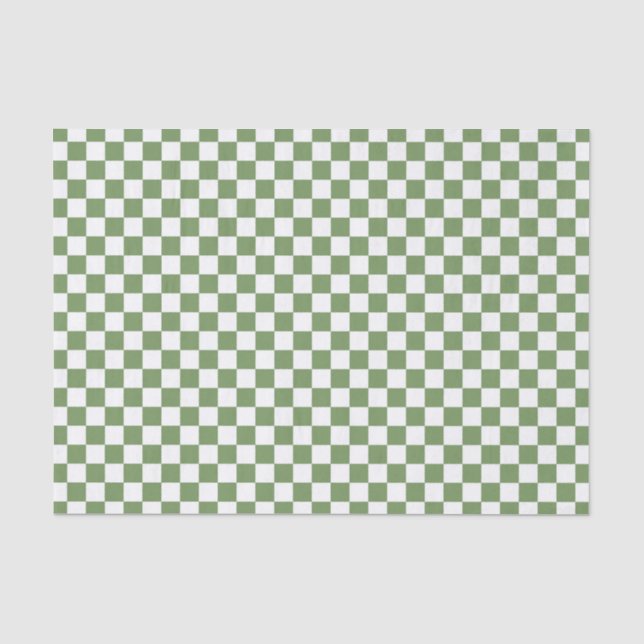 Green White Chequerboard Pattern Tissue Paper (Front)