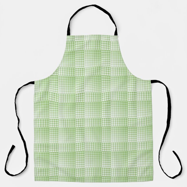 Green White Chequered Abstract Pattern Apron (Front)