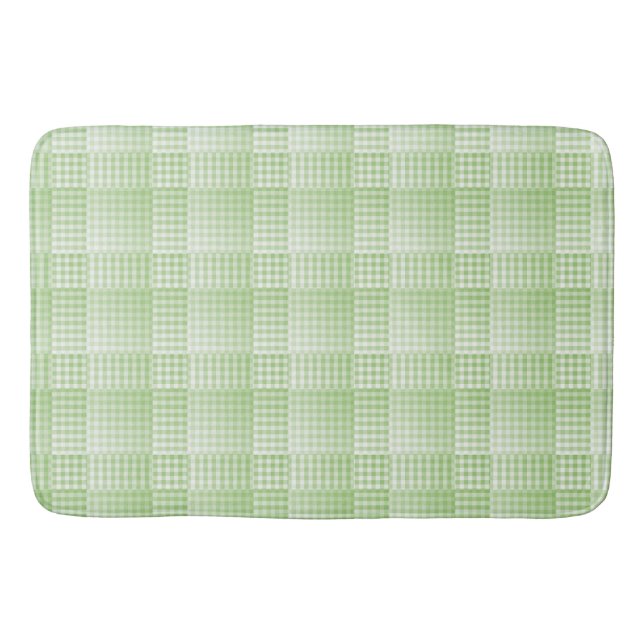 Green White Chequered Abstract Pattern Bath Mat (Front)