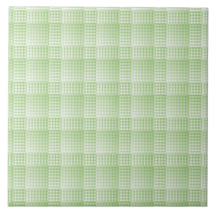 Green White Chequered Abstract Pattern Ceramic Tile