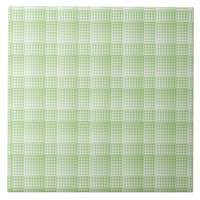 Green White Chequered Abstract Pattern Ceramic Tile (Front)