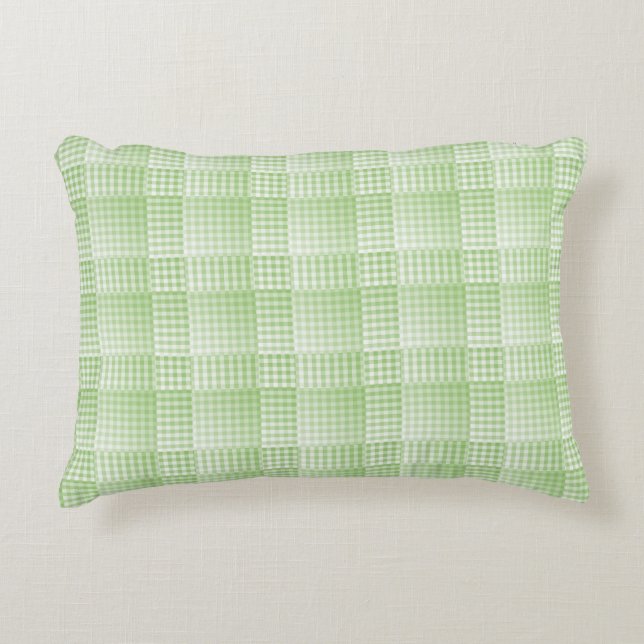 Green White Chequered Abstract Pattern Decorative Cushion (Front)