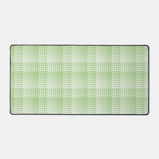 Green White Chequered Abstract Pattern Desk Mat (Front)