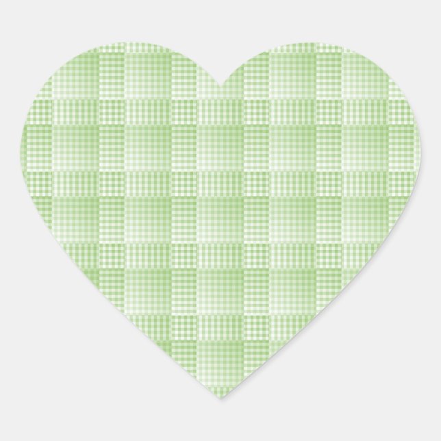 Green White Chequered Abstract Pattern Heart Sticker (Front)