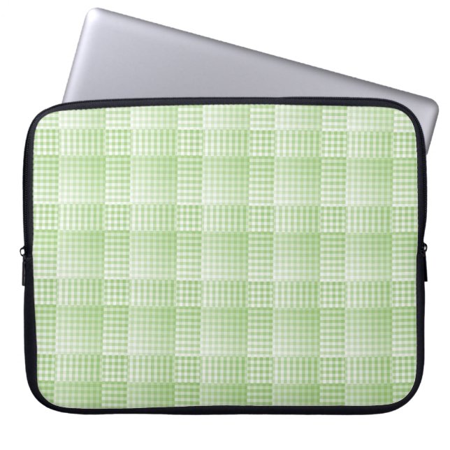 Green White Chequered Abstract Pattern Laptop Sleeve (Front)