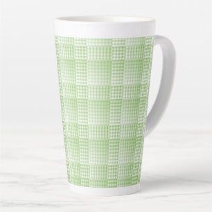 Green White Chequered Abstract Pattern Latte Mug