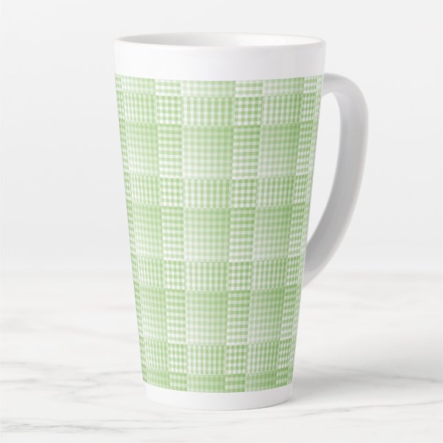 Green White Chequered Abstract Pattern Latte Mug (Right Angle)