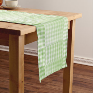 Green White Chequered Abstract Pattern Medium Table Runner