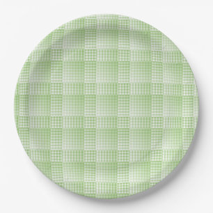 Green White Chequered Abstract Pattern Paper Plate