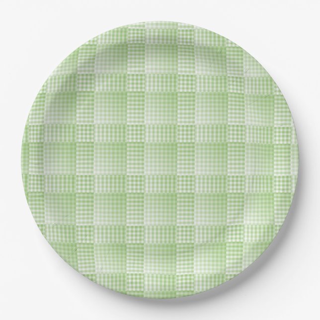 Green White Chequered Abstract Pattern Paper Plate (Front)