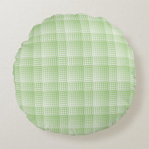 Green White Chequered Abstract Pattern Round Cushion