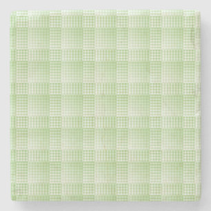 Green White Chequered Abstract Pattern Stone Coaster