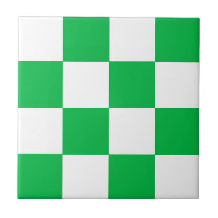 Green White Chequered Check Pattern Ceramic Tile