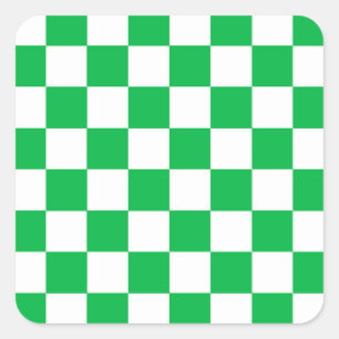 Green White Chequered Check Pattern Square Sticker