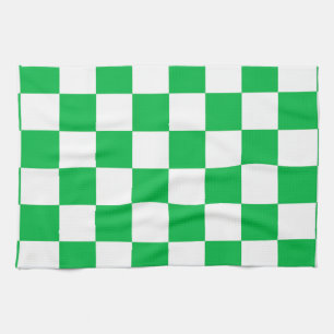 Green White Chequered Check Pattern Tea Towel