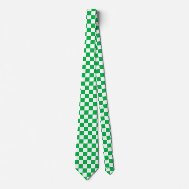 Green White Chequered Check Pattern Tie (Front)