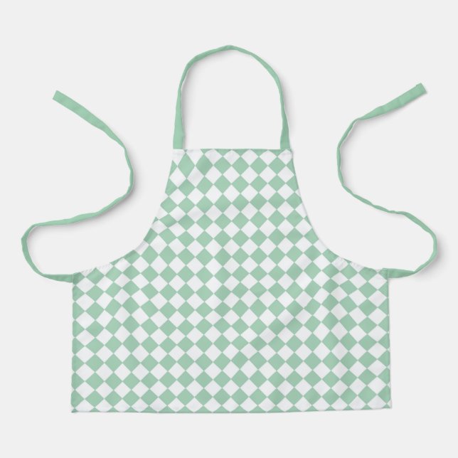 Green White Chequered Diamond Pattern Apron (Front)