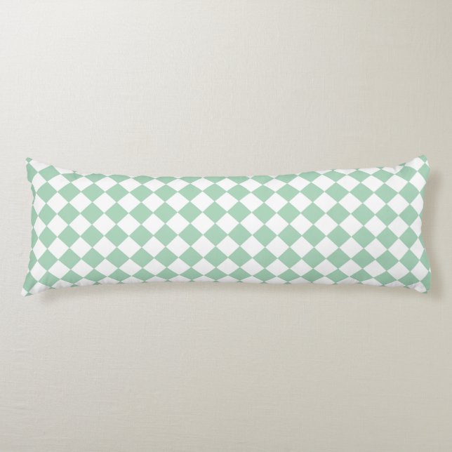 Green White Chequered Diamond Pattern  Body Cushion (Front)