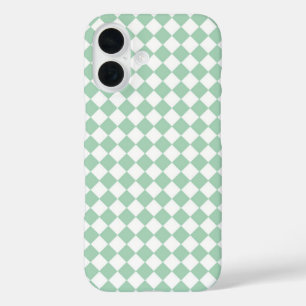 Green White Chequered Diamond Pattern iPhone 16 Case