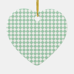 Green White Chequered Diamond Pattern Ceramic Ornament