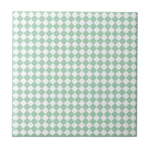 Green White Chequered Diamond Pattern Ceramic Tile