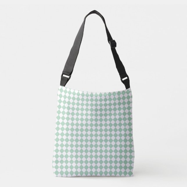 Green White Chequered Diamond Pattern  Crossbody Bag (Front)