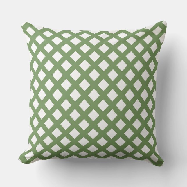 Green White Chequered Diamond Pattern Cushion (Front)