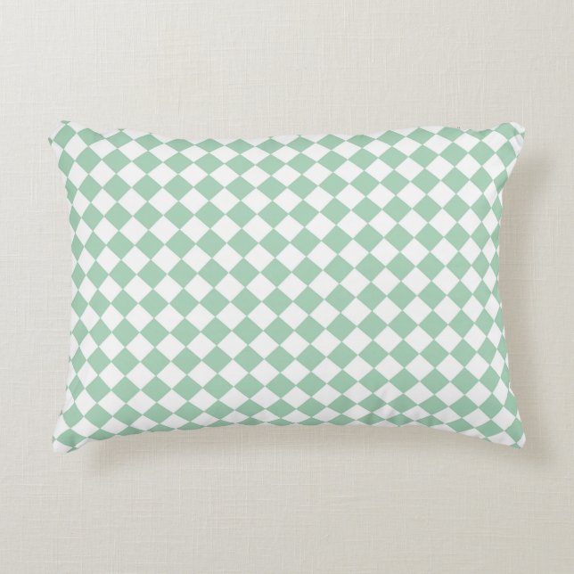 Green White Chequered Diamond Pattern  Decorative Cushion (Front)