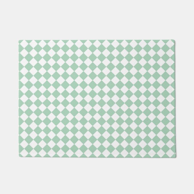 Green White Chequered Diamond Pattern Doormat (Front)