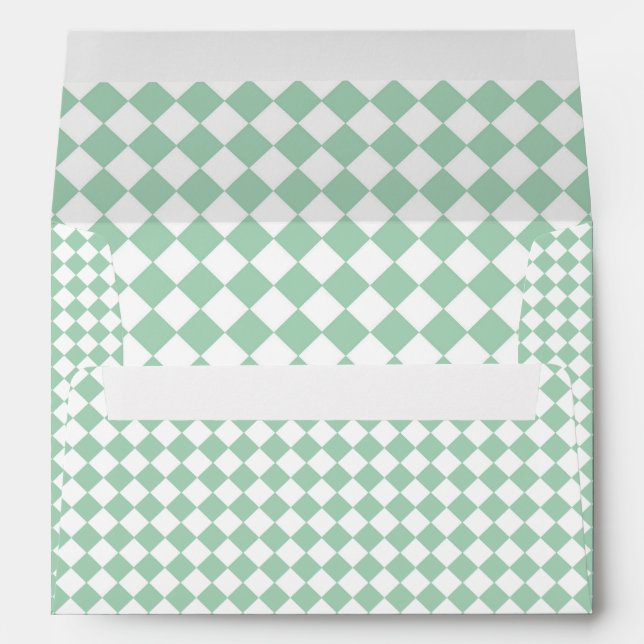 Green White Chequered Diamond Pattern Envelope (Back (Bottom))