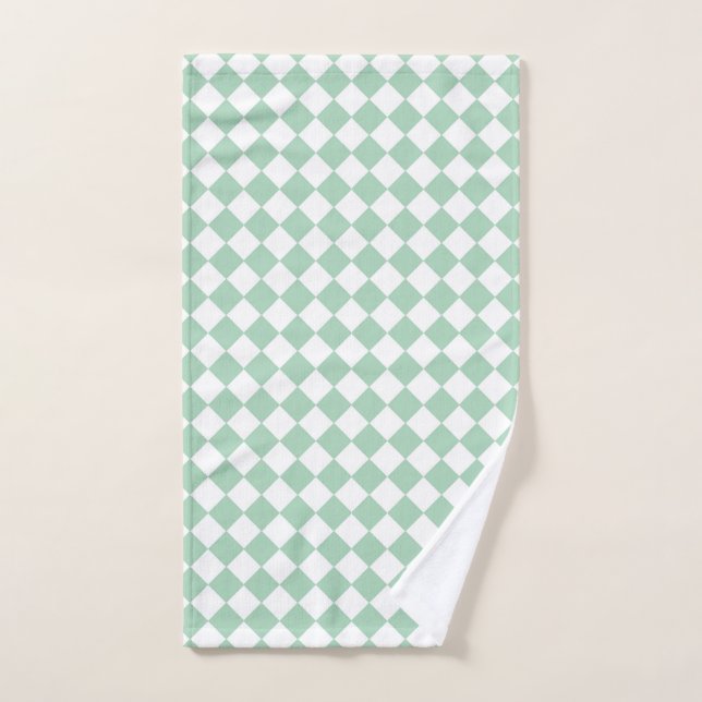 Green White Chequered Diamond Pattern  Hand Towel (Hand Towel)