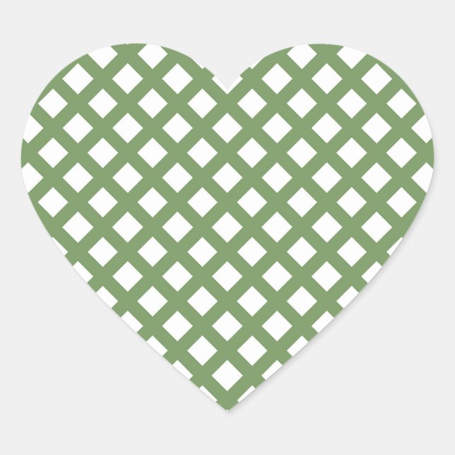 Green White Chequered Diamond Pattern Heart Sticker (Front)