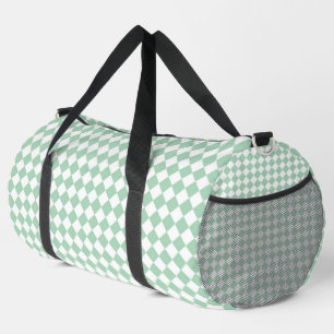 Green White Chequered Diamond Pattern Large Duffle Bag