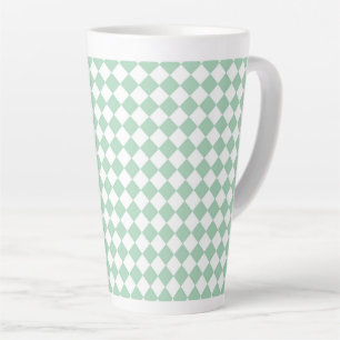 Green White Chequered Diamond Pattern Latte Mug