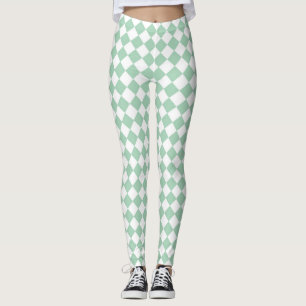 Green White Chequered Diamond Pattern  Leggings